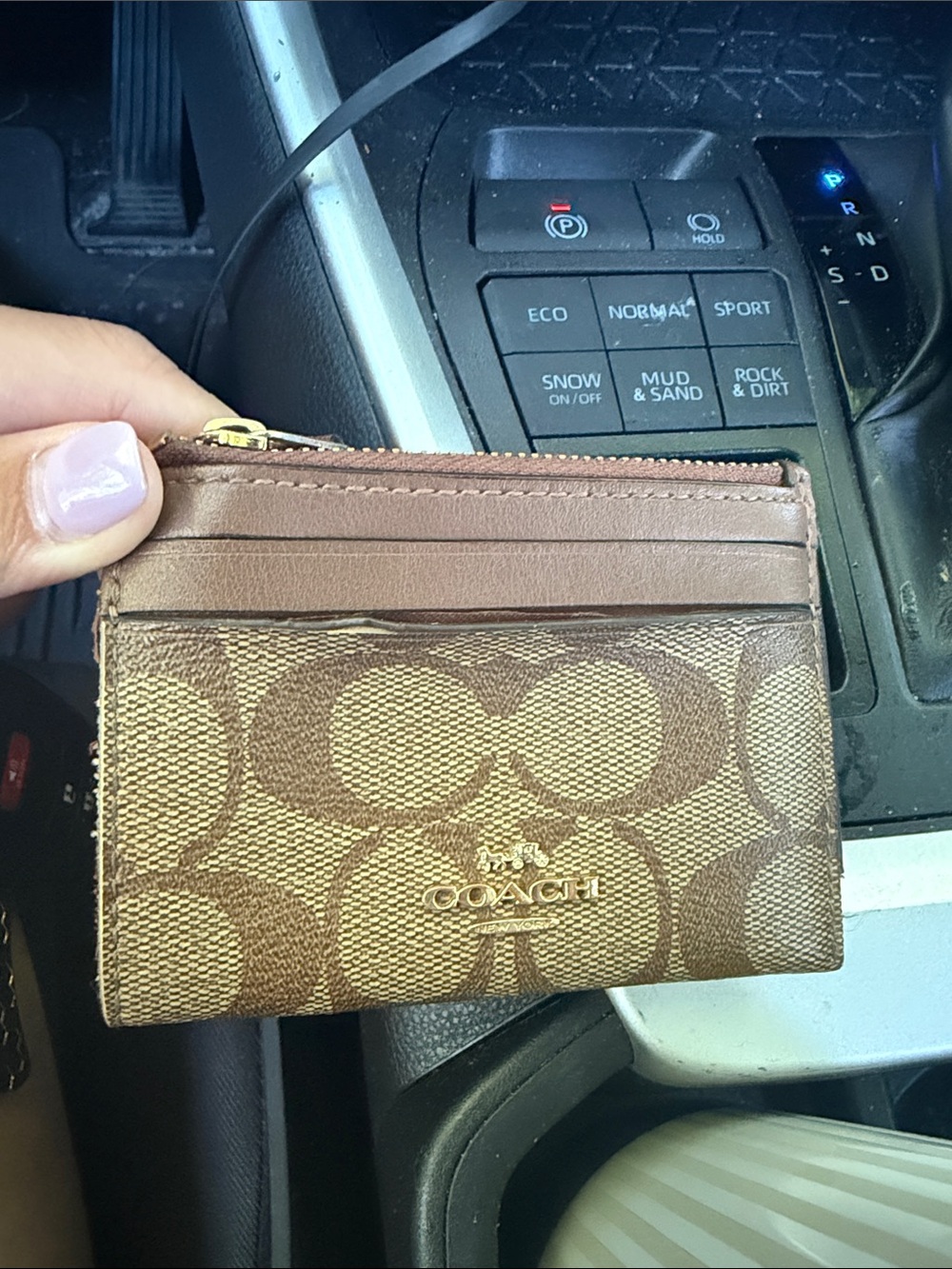 Coach Brown Signature Canvas Card Holder with Gold Logo
